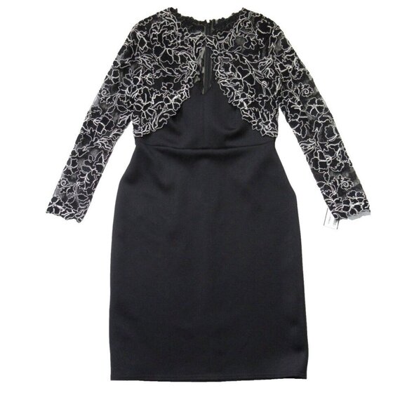 NWT Tadashi Shoji Darya in Black White Embroidered Shrug Sheath Dress 6 - Picture 4 of 10
